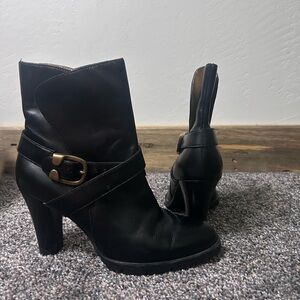 Michael Kors Black Leather High-Heel Ankle Boots Buckle Detail